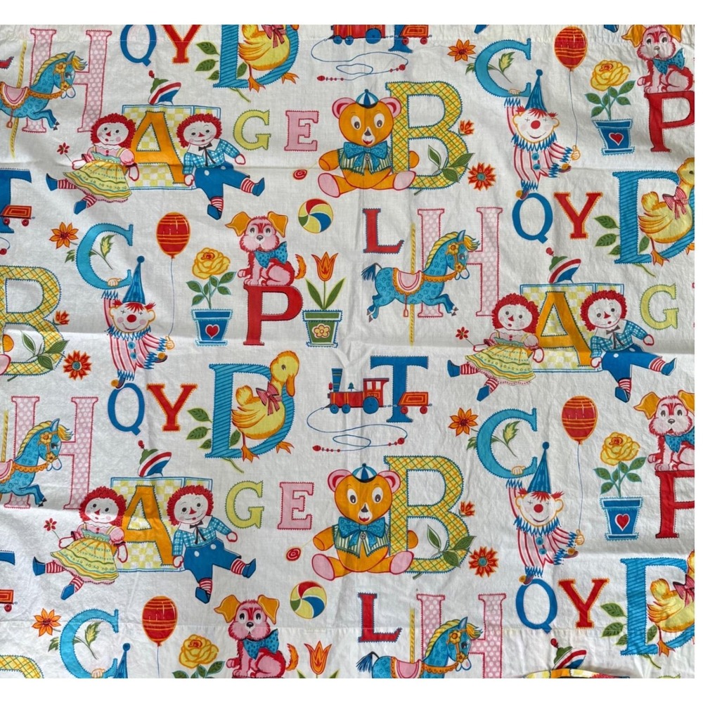 2 VTG Raggedy Ann Andy Fabric‎ Panels Curtains Kids Alphabet Toy Print MCM 34x41